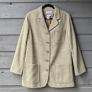 VTG 80s Spiegel Wool Silk Herringbone Academia Long Line Blazer Size 8